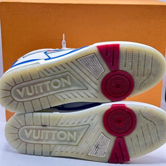 LOUIS VUITTON LV Trainer Sneaker Red White Blue 2020 Virgil Abloh Sz US 10.5 Men - Picture 7 of 10